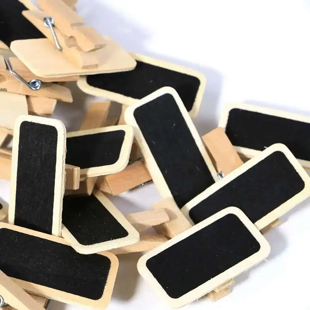50 Mini Blackboard Wood Message Slate Rectangle Clip Panel Card Memos Label Plan Price Tag Display Snap Pot Flower Name Plate