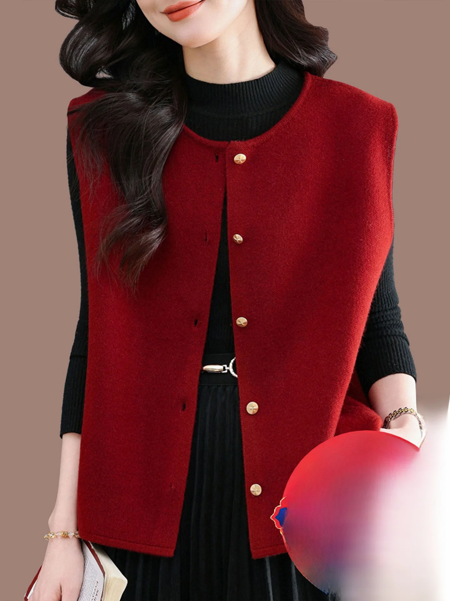 

Ele round Ne Svel Woolen Knitted Vest Open Cardigan Loose Fit plus Size Slimming Bal Top Coat for Ladies