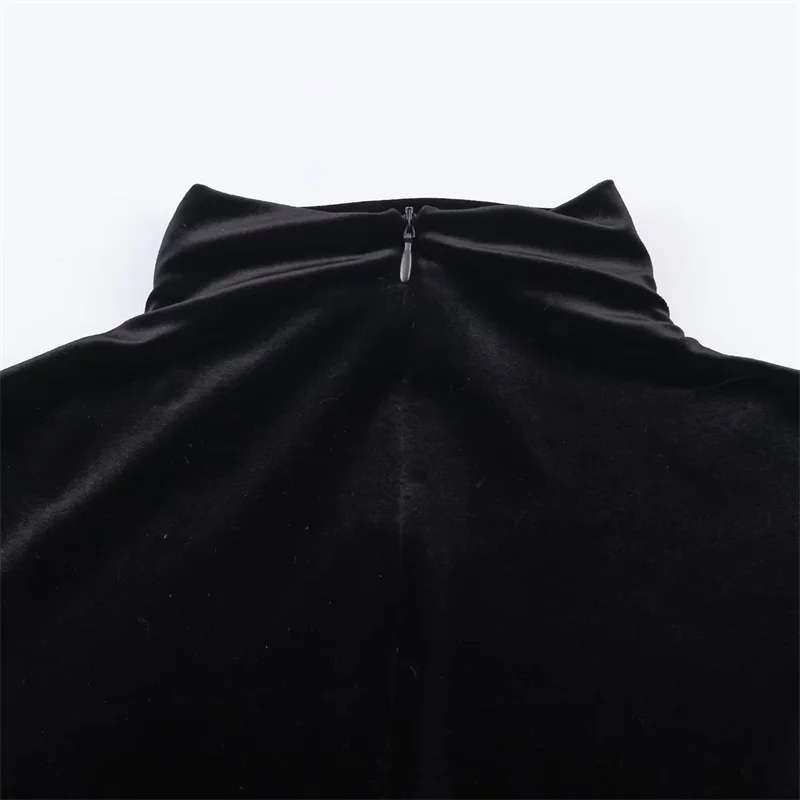 Abito da donna 2025 Autunno Nuovo stile Abito in velluto nero a maniche lunghe con decorazione cintura Abito corto Stile socialite Elegante