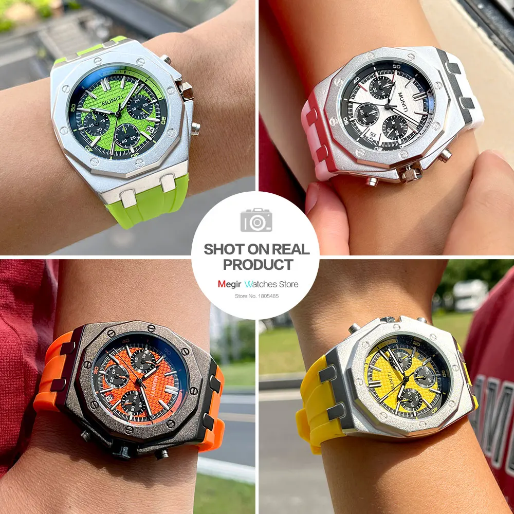 White Silicone Strap Sport Quartz Watch Men Fashion Waterproof Chronograph Analog Wristwatch with Date 24-hour Luminous Hands