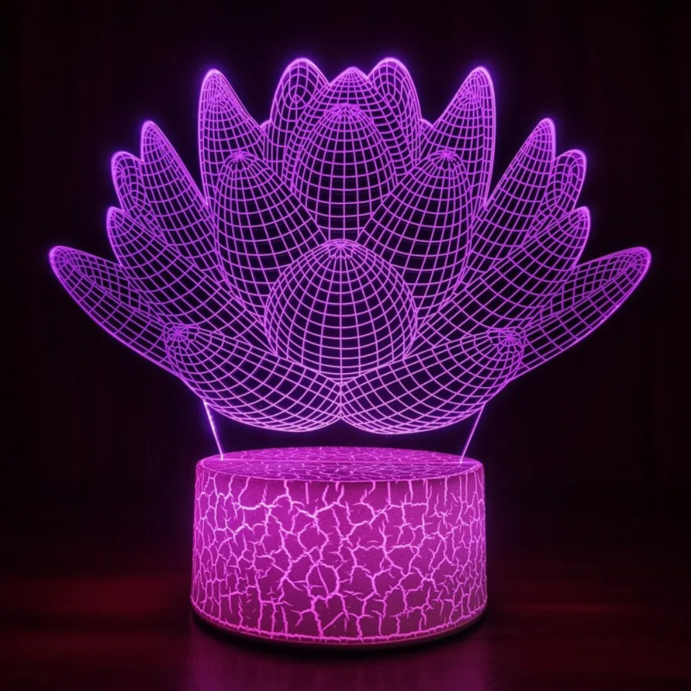 Acrylic 3D Lamp 7 Color Changing LED Night Light USB Lotus Bedroom Bedside Tabe Decoration Creative Gift for Kids Girls Boys