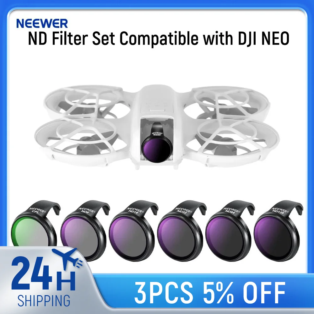 NEEWER ND/PL Filter Set Compatible with DJI NEO, ND8/PL ND16/PL ND32/PL ND64/PL Neutral Density Polarizer Drone Accessories