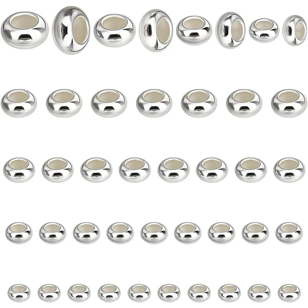 

Sterling Slider Beads 80pcs 4 Sizes Brass Spacer Bead with Rubber Inside Metal Rondelle Stopper Beads