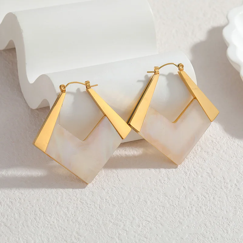 Letdiffery Colorful Geometric Rhombus Earrings for Women Stainless Steel Irregular Rainbow Color Dangle Earring Jewelry Gifts