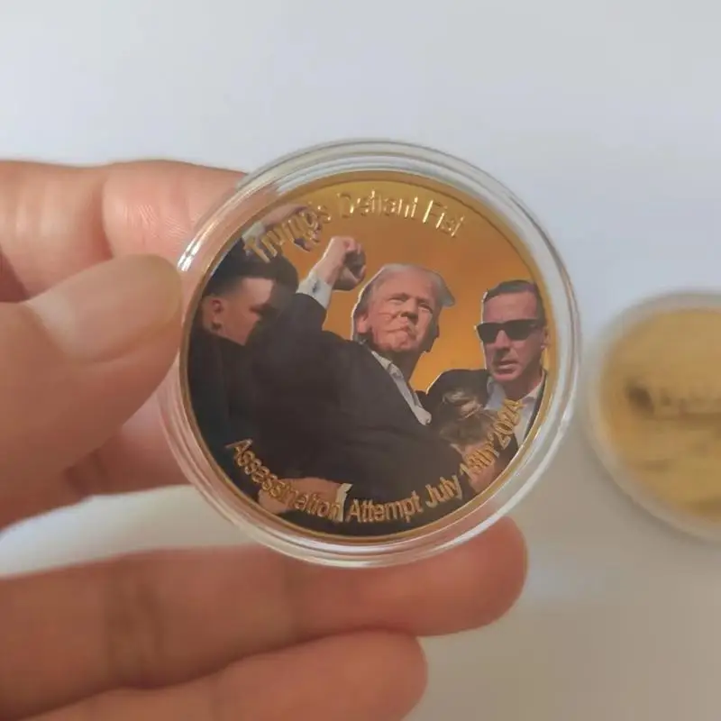 2024 Donald Trump Assassination Failure Commemorative Coin FIGHT Metal Gold Plated Medal Challenge Coin Collection Fan Gift