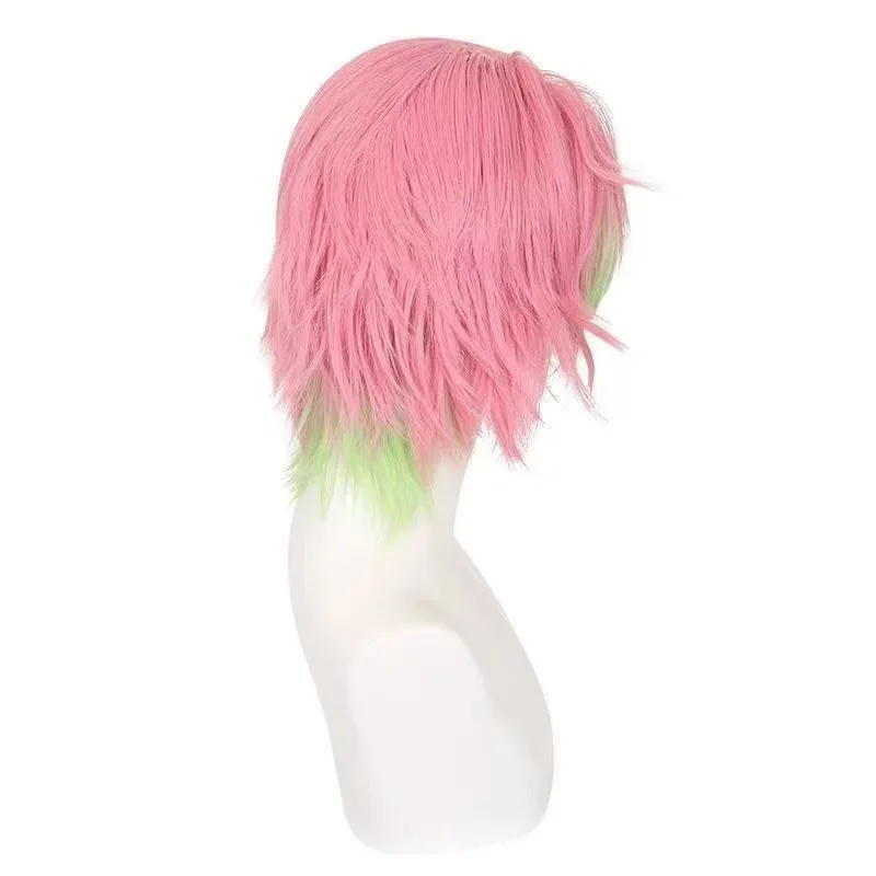 AIAI 2025Demon Slayer Kanroji Mitsuri Cosplay sexo inverso Rosa sintético corto rizado Anime Coser Linda chica peluca Halloween