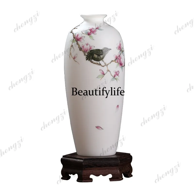 A95 master hand-painted suet jade porcelain national style vase living room wine cabinet study Bogu rack ornament