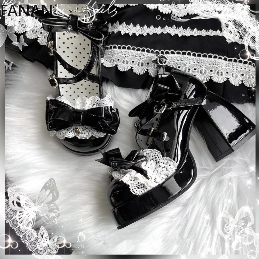 2025 جديد لوليتا أحذية عالية الكعب الدانتيل اللؤلؤ الكراهية السماء منصة الكعوب مضخات الأصلي الحلو مقاوم للماء أحذية نسائية فستان الحفلات #3