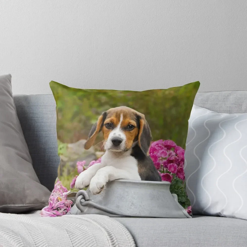 Cute Tricolor Beagle Dog Puppy in a Milk Churn Throw Pillow Christmas Pillow Covers Cushion Cover Luxury Sofa Cover Pillow