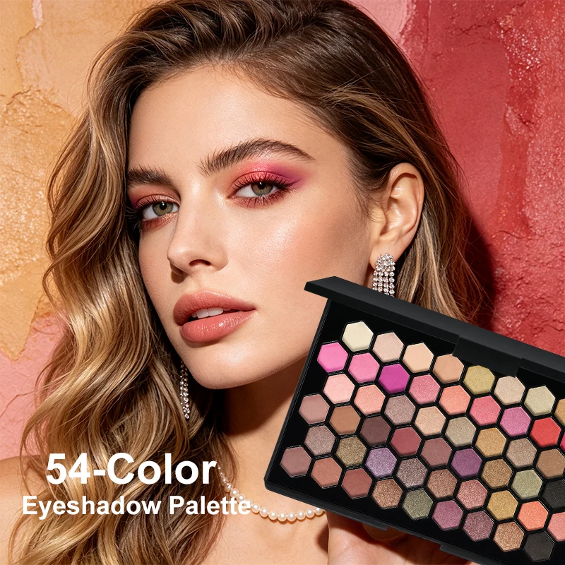 Palette de fards à paupières 54 teintes, mat et scintillant, hautement pigmenté, kit de maquillage pour les yeux avec 8 pinceaux pour festival et cosplay