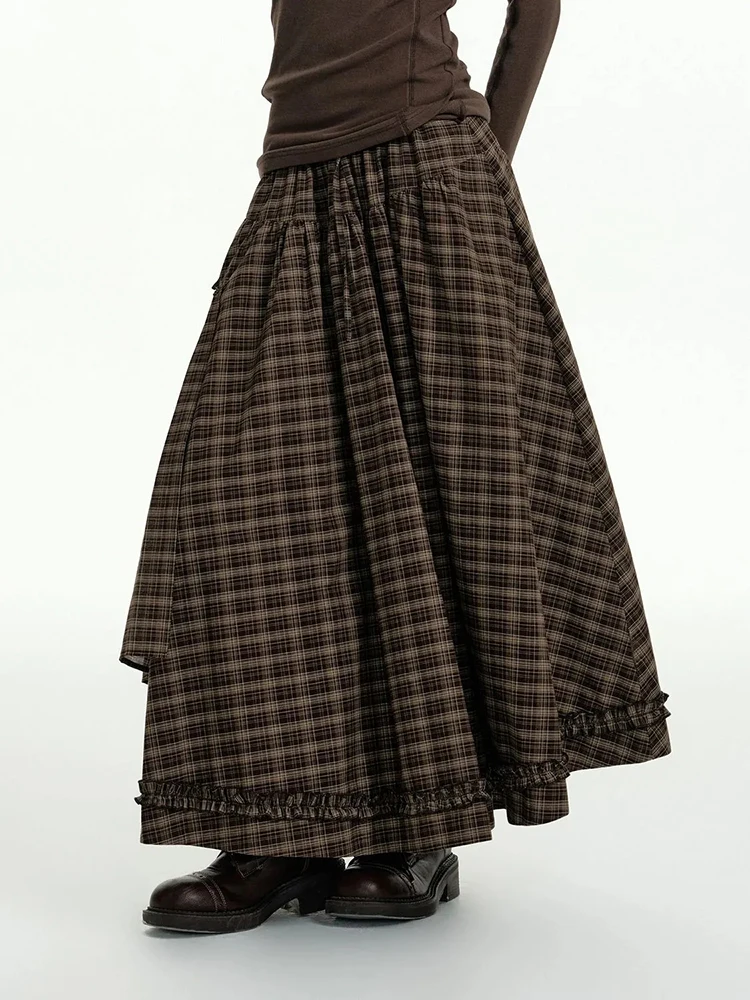 

Japanese Irregular Plaid Skirts for Women Autumn Winter Vintage Patchwork Ladies Midi Skirts Y2K Streetwear Folds A Line Skirts