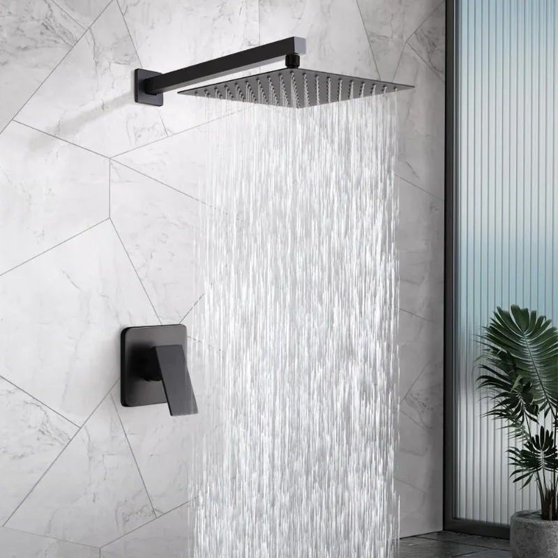 

Matte Black Shower Faucet Set Bathroom Rainfall Mixer 10 Inch Shower Head System Single Handle Shower Trim Kit with Valve