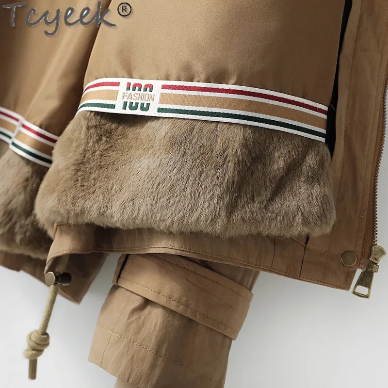 Tcyeek-Parka destacável de coelho Rex feminino, colarinho de pele de raposa quente, jaquetas elegantes, roupas de inverno, 2024