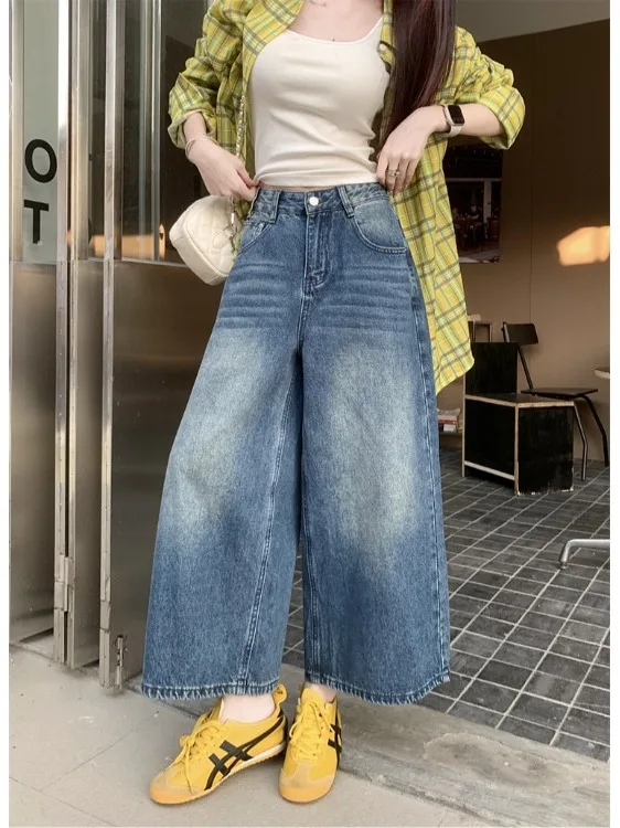 

Retro Washed High Waist Loose Women's Jeans Vintage Style Spring 2026 New Fashion Slimming Versatile Blue Denim Pants