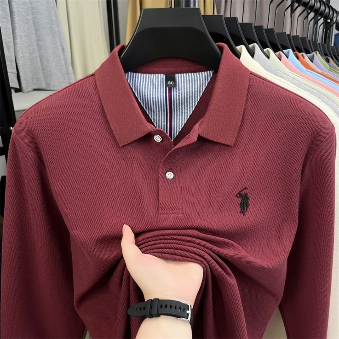 100% reine Baumwolle, hochwertiges Marken-Poloshirt für Herren mit langen Ärmeln, modisches Luxus-Golf-Oberteil mit Stickerei für Herbst und Winter, lässiges T-Shirt. – Detail 10