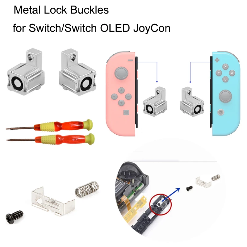 Metal Lock Buckles Latches for Switch OLED /Switch Joycon Replacement Latches Left and Right Joycon Repair Parts for Tool Kit