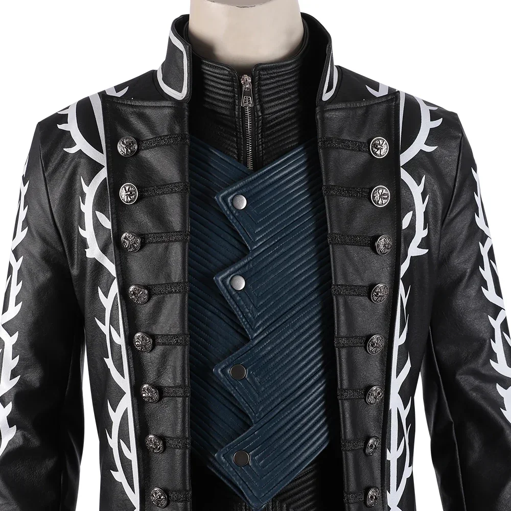 

Game DMC 5 Vergil Cosplay Costume Nelo Leather Battle Suit Jacket Vest Pants Full Set Halloween Xmas Party Outfits Hand Made