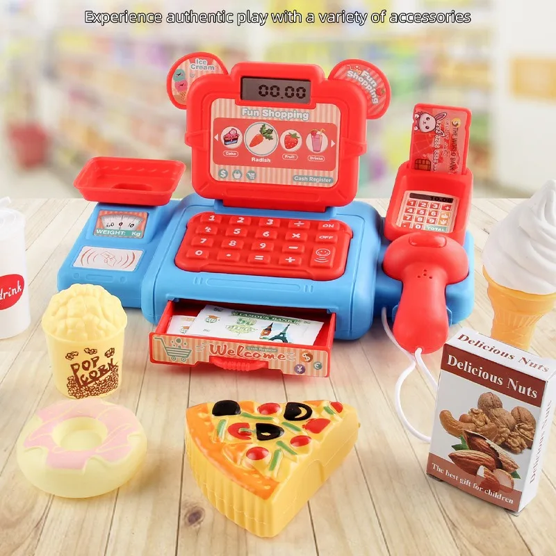 Kids Pretend Play Supermarket Cash Register Toy Realistic Role Play Mini Convenience Store Checkout Counter Set For Boys Girls