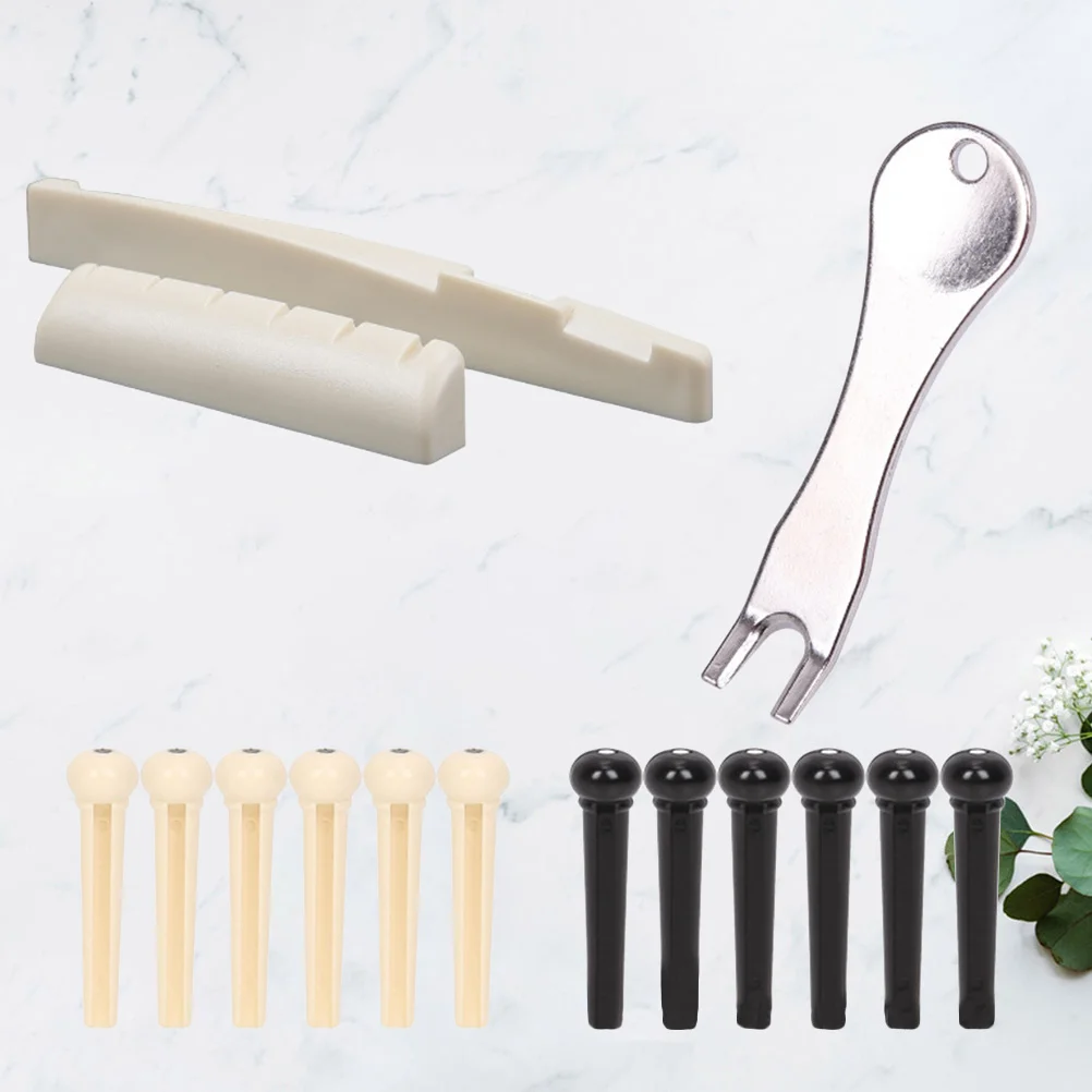 

1Set Wooden Guitar Nail Puller Kit Acoustic Guitar Nailpicker Metal Nail Lifter 6 White 6 Black String Nails Chord Pillows