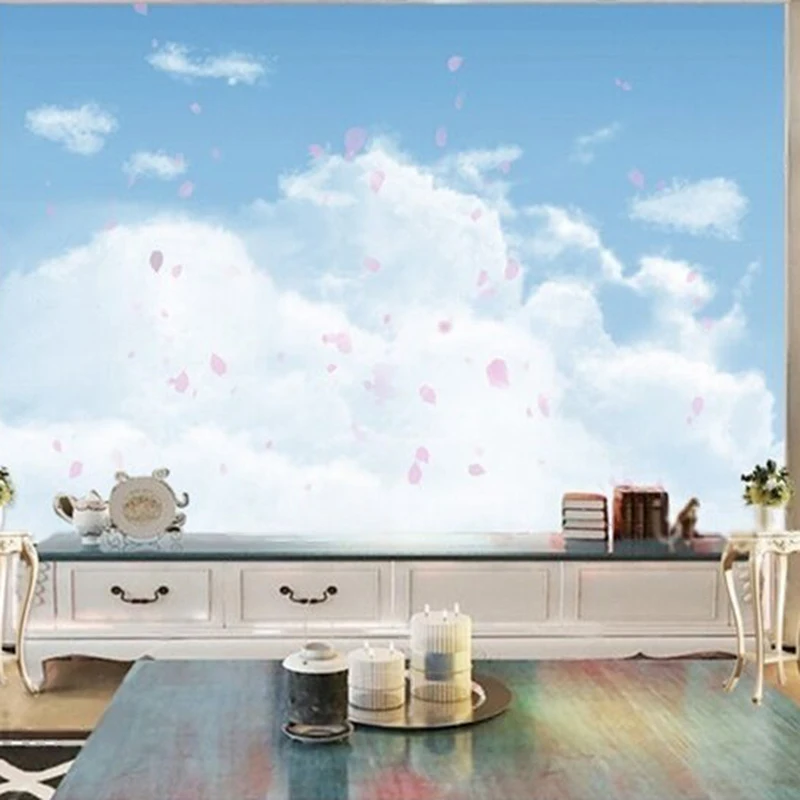 

Modern Nordic simple and fresh sky white clouds TV luxurious home decoration bedroom background wall paper