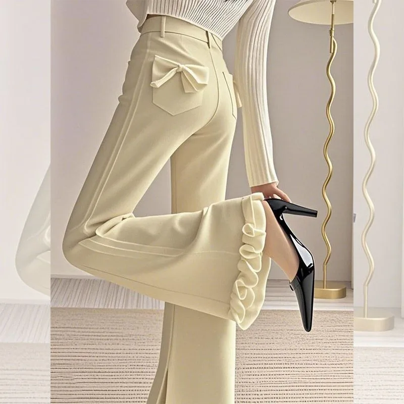 

2025 New High-end Unique Green Fashionable Loose Lace Splicing Suit Slightly Flare Wide-leg Pants