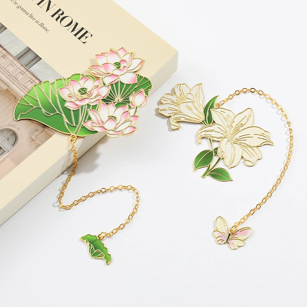 

Цветок лотоса, зеленый цветок лилии, металлическая Закладка для книг, журнал, страничка, маркировка, канцелярские принадлежности для женщин, Книжный червь, подарки