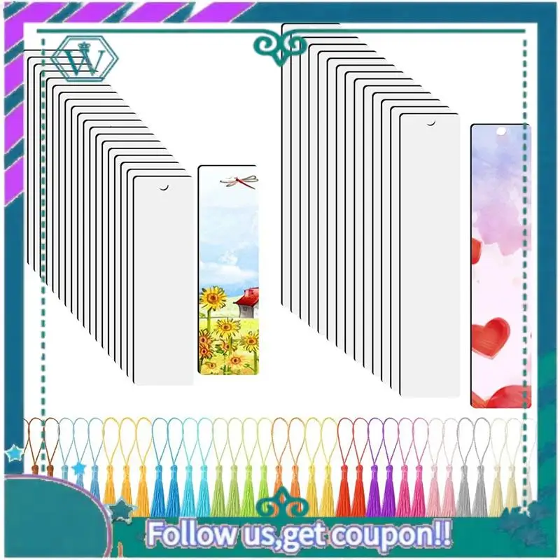 35 Pcs Sublimation Bookmark Blank Heat Transfer MDF Bookmarks DIY Bookmarks With Hole And Colorful Tassels For Crafts