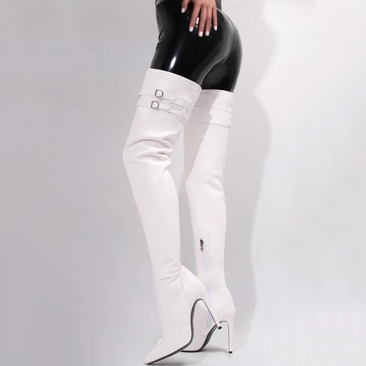 2024 Winter Stiletto High Heels Sexy White Stretch Over The Knee Boots Big Size 47 Pointed Toe Elastic Boots Lady Shoes