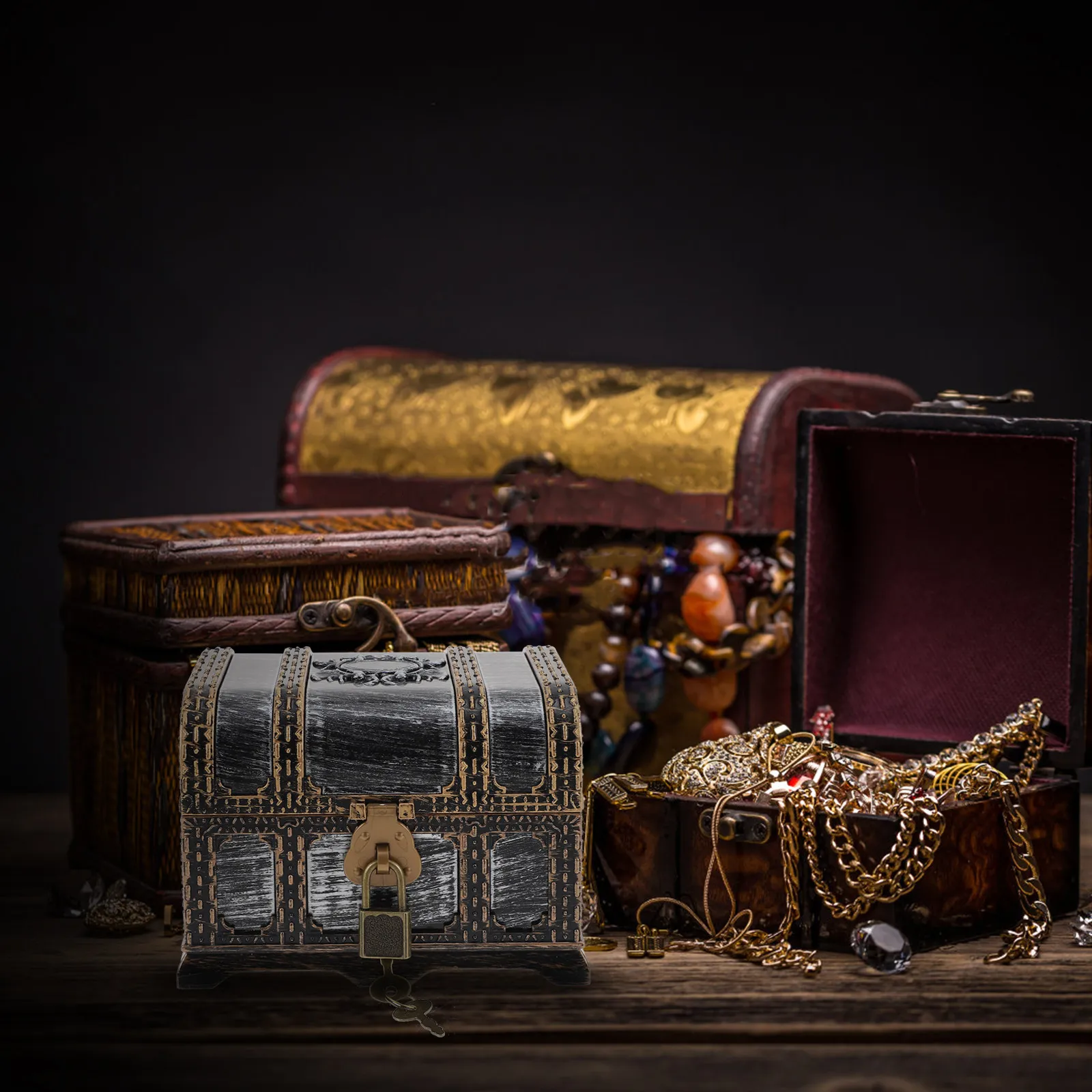 Small Pirate Chest Multi-Function Decorative Treasure Box Vintage Pirate Chest Storage Container for Kids Adventure