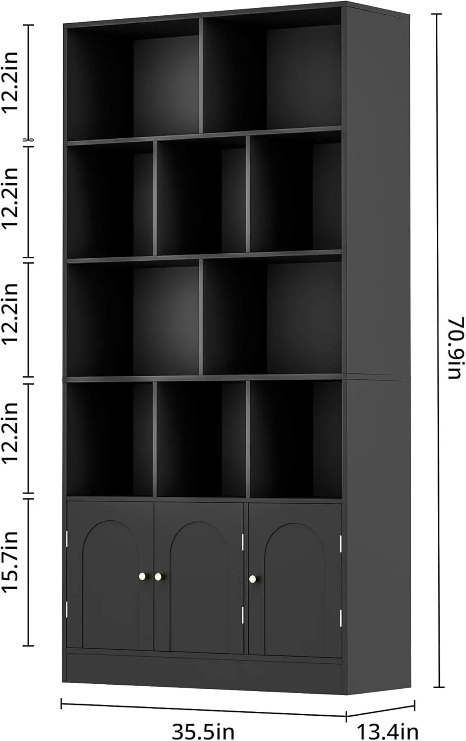 10 Cubes and 3 Doors, 4-Tier Bookshelf, Open Shelf Bookcase with Cabinet, Modern Cube Storage Organizer for Living Room, and Off