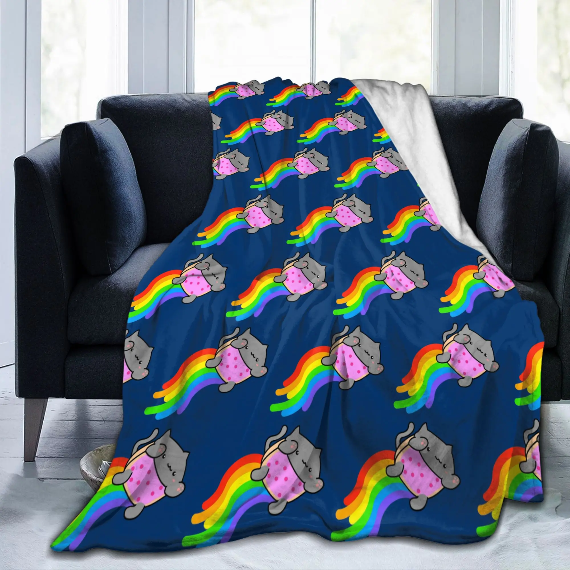 Nyan-Cats Rainbow Funny Game Blanket Fleece Autumn Winter Internet Meme Portable Super Soft Throw Blanket for Car