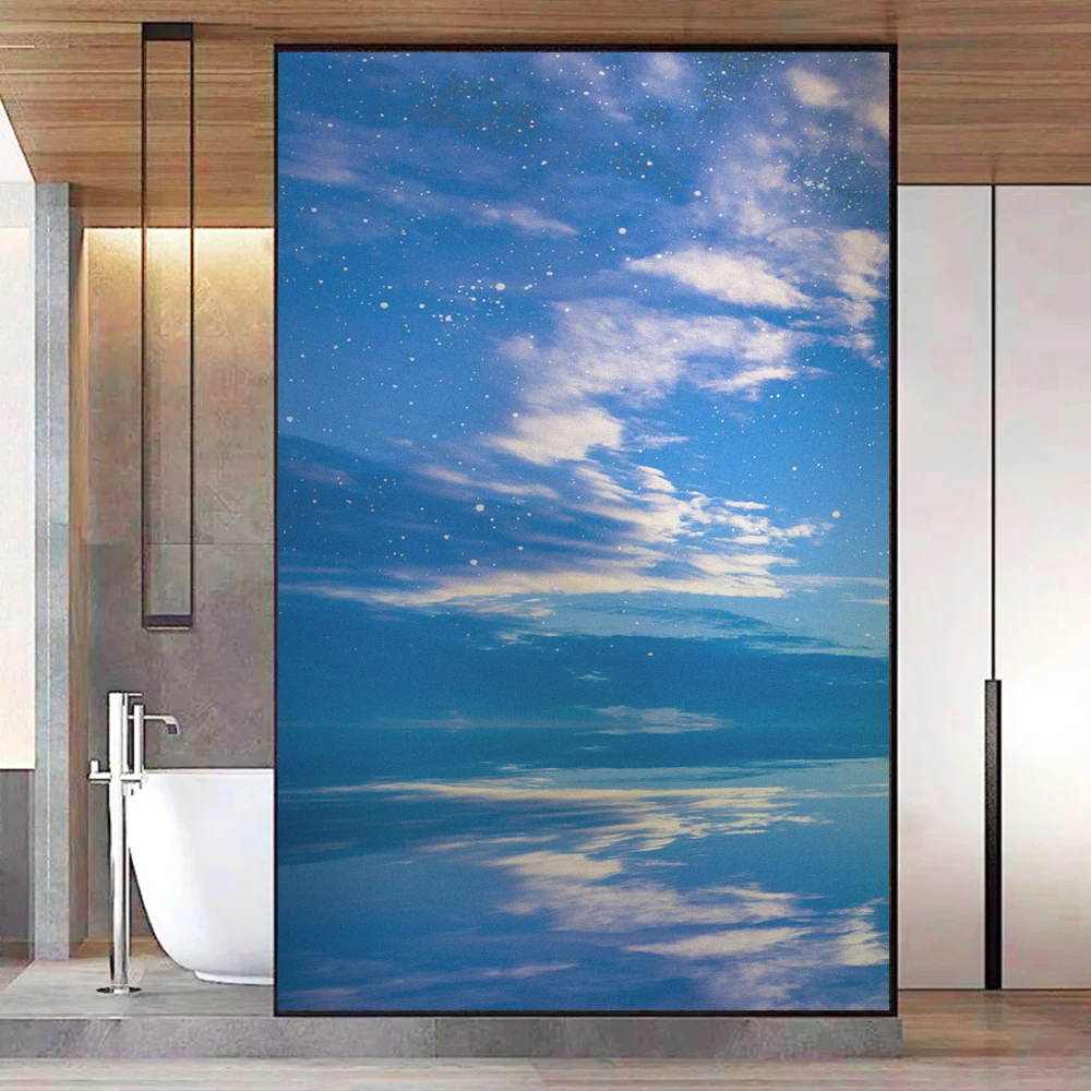 Window Privacy Film UV Blocking Heat Control Static Cling Blue Sky Decorative Glass Window/Door Sticker