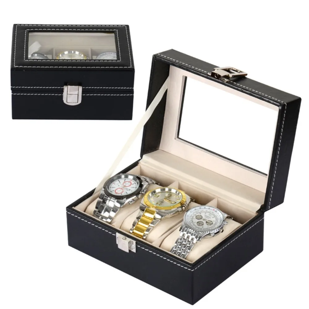 Luxury 2 3 Grid Watch Box Black Jewelry Storage Box Watch Display Box PU Leather Watch Storage Box