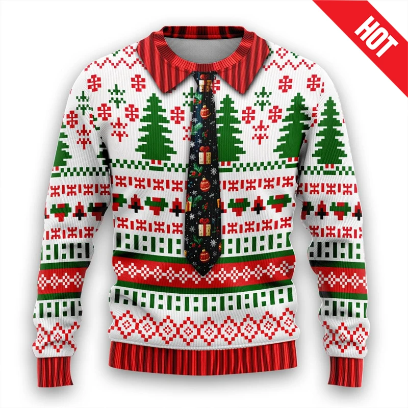 Men Women New Year Eve Xmas Sweatshirts Kid 3D Funny Suit Print Holiday Party Jumper Top Couples Pullover Ugly Christmas Sweater