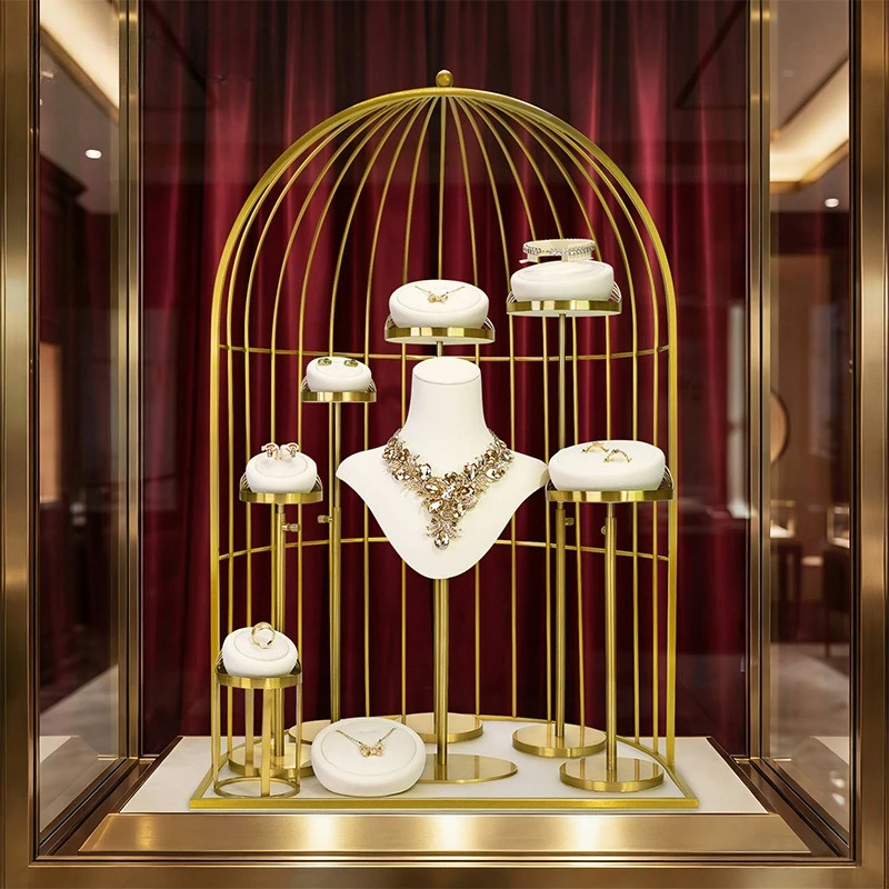 

Jewelry display rack, high-end gold metal window display rack, necklace, ring and earrings, high-end display props