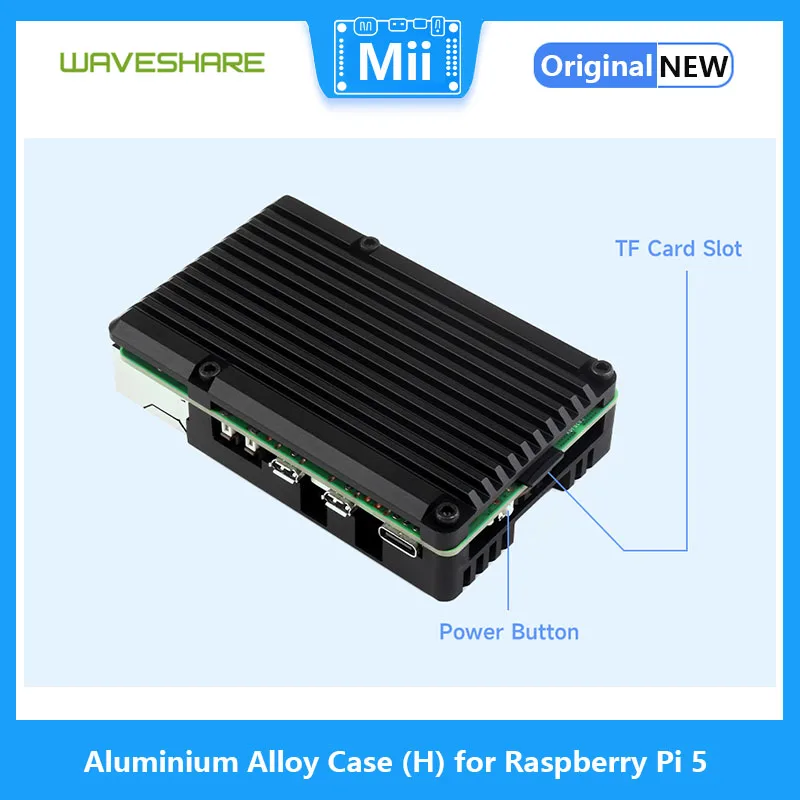 Waveshare Aluminium Alloy Case (H) for Raspberry Pi 5, With Temperature-Controlled Blower Fan for Raspberry Pi 5