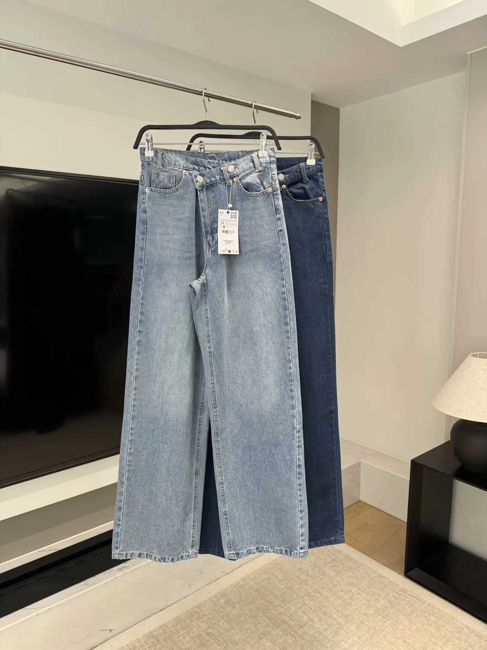 Jean à Double Boutonnage pour Femme, Pantalon en Denim, Taille Haute, Jambes Larges, Rétro, Fermeture Éclair, Poche, Nouvelle Mode, 2024