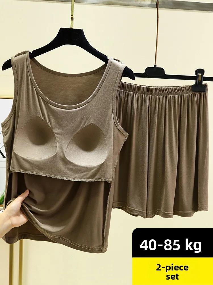 

2024 New Summer Women's Spwear Set Thin Loose Home Clothes Two-Piece Suite with Chest Pad ort Pants round Ne Svel