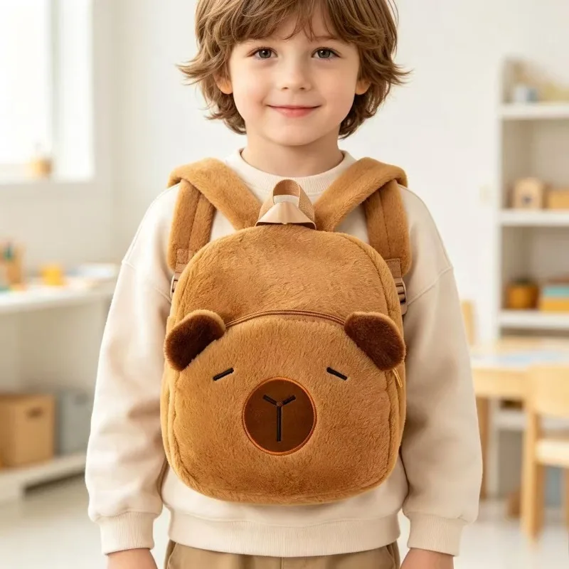 Cute Capybara Plush Backpack, Soft Fluffy Cartoon Animal Rucksack, Kawaii Small School Travel Bag Gift for Kids Teenagers