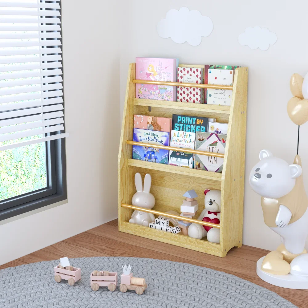 3 Tier Kids Book Shelf,Kids Book Rack, Helps Keep Bedrooms, Playrooms, and Classrooms Organized, Natural