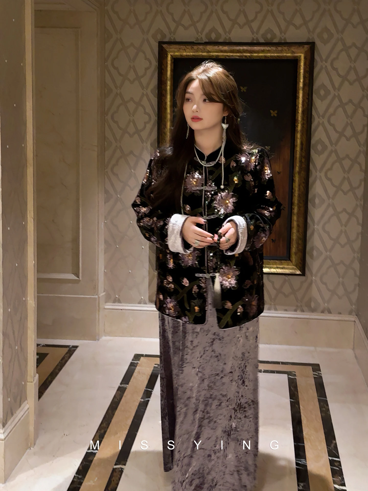 

Новый китайский вечерний комплект из двух предметов для женщин больших размеров: пышное платье и юбка, фиолетовый