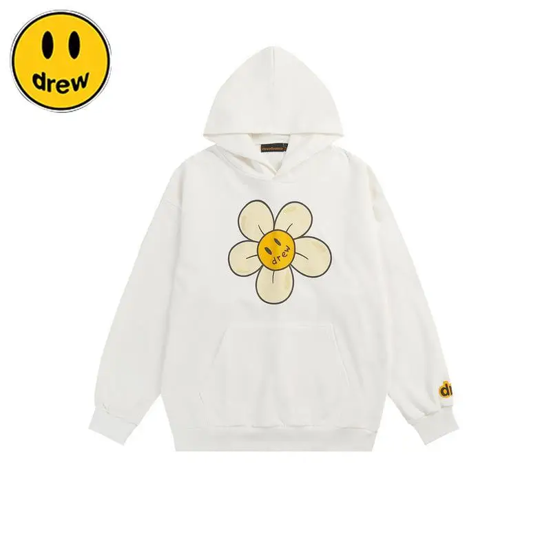 

Drew House Smiley Face Hoodie Unisex White Oversized Hooded Top Daisy Print