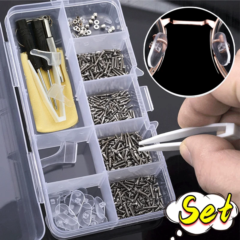 

1Set Eyeglasses Sunglasses Repair Kit Tool Glasses Screwdriver Screws Sets Nuts Nose Pad Optical Repair Tool Parts Assorted Kit