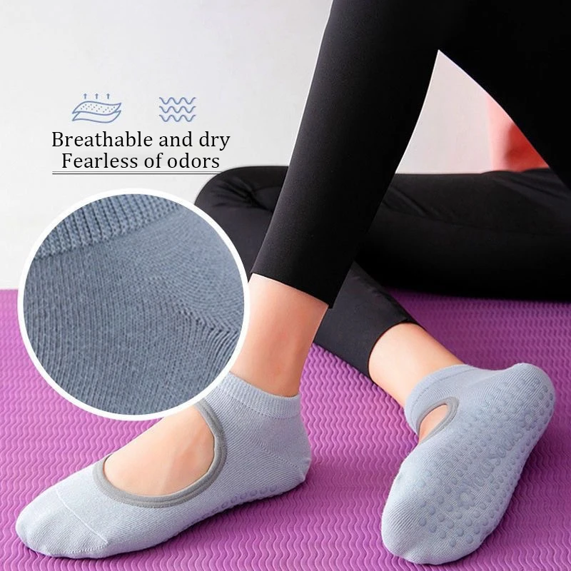 Yoga Socks Women's Non-slip Short Tube Sports Crew Sock Men Thin Sweat-absorbing Cross Straps Trampoline Pilates Dance Sox