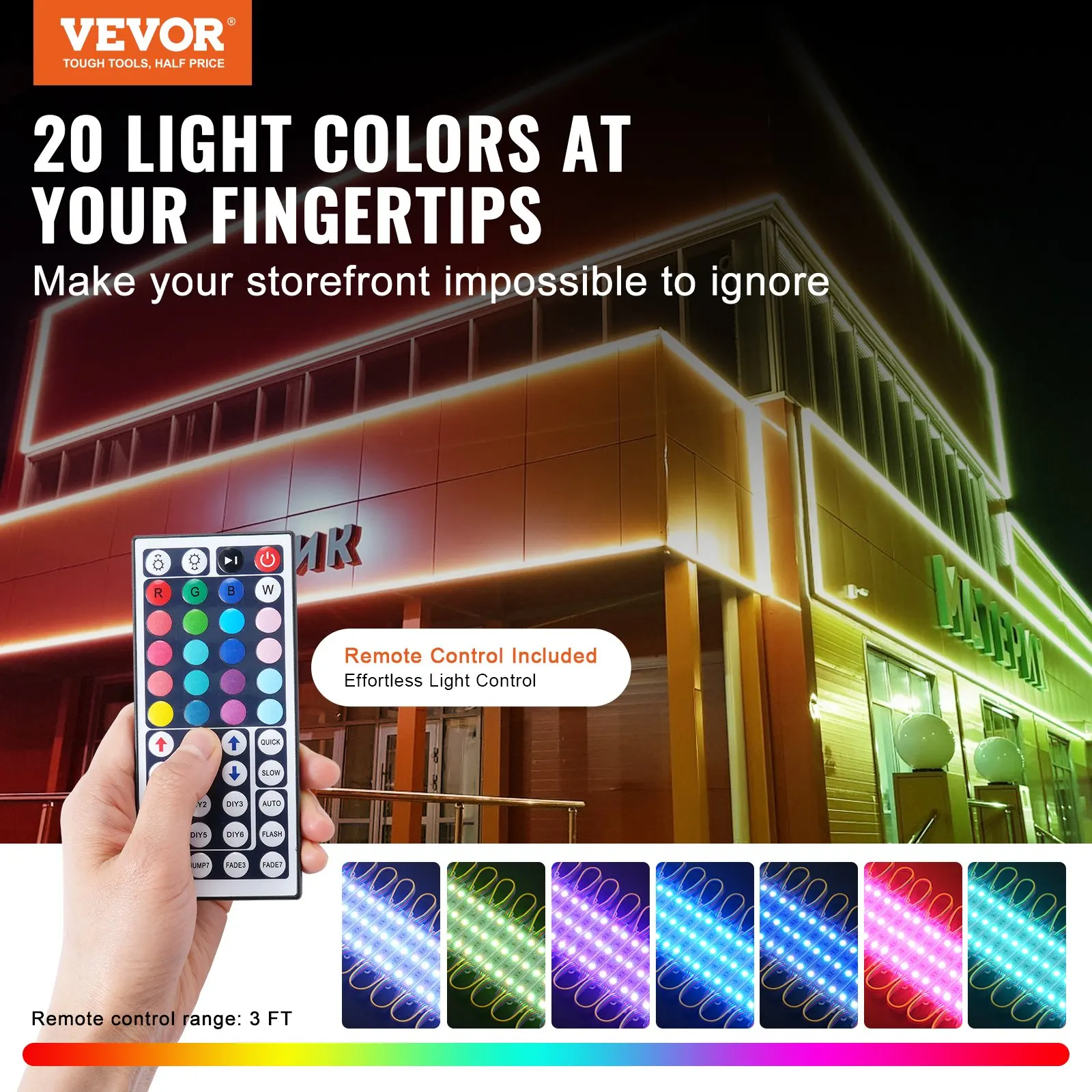 200PCS LED Storefront Lights, 103 Ft, LED Module Lights, 5050 SMD 3-LED RGB Color Changing Window Lights With Remote Control