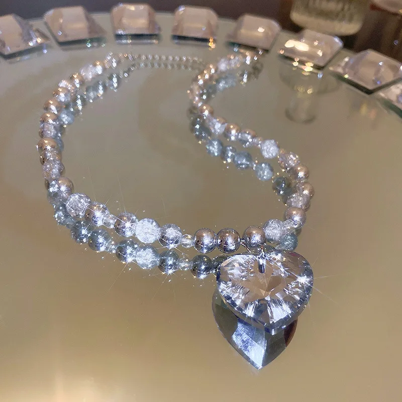 

Fashion Heart Crystal Choker Necklaces for Women Silver Color Ball Chain Necklaces Statement Jewelry Party