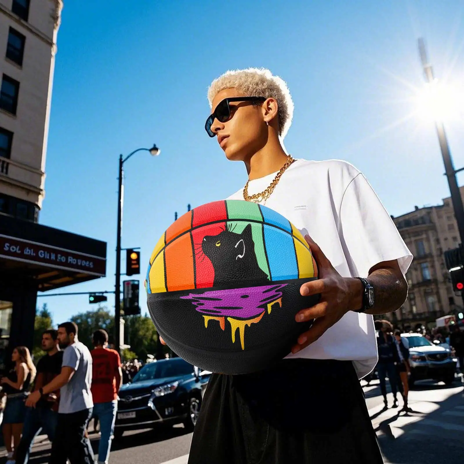 Bola Basket Kuangmi, Bola Basket Kucing Ukuran 7(29.5"), Dalam dan Luar Ruangan, Hadiah Baru Yang Menyenangkan untuk Pecinta Kucing dan Bola Basket.KMBB516AA