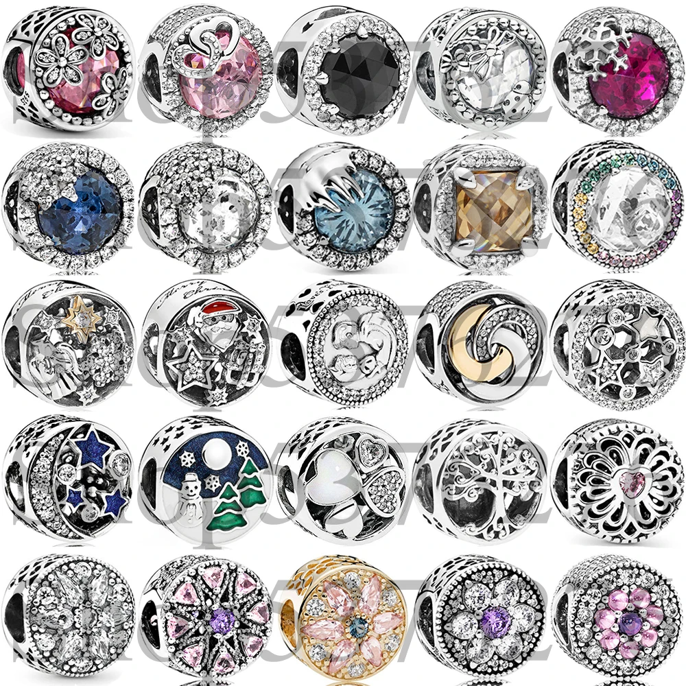 925 Sterling Silver Bead Night Sky Daisy Meadow Floral Winter Crystal Charm Fit Fashion Women Bracelet Bangle Gift DIY Jewelry