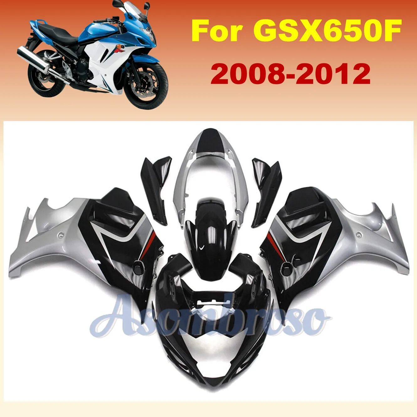 New Heavy Sportbike Revamp Fairing kit For GSX650F 2008 2009 2010 2011 2012 GSX-650F 08 09 10 11 12  Silvery black bodywork set