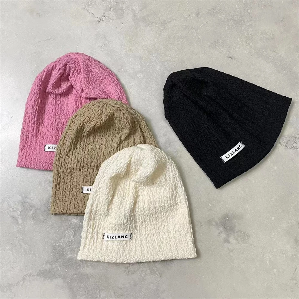 2024 Unisex Beanie Hats Women Big Head Circumference Retro Knitted Hat Winter Sports Kerchief Bobble Hat  Warm Caps Skullies Hat